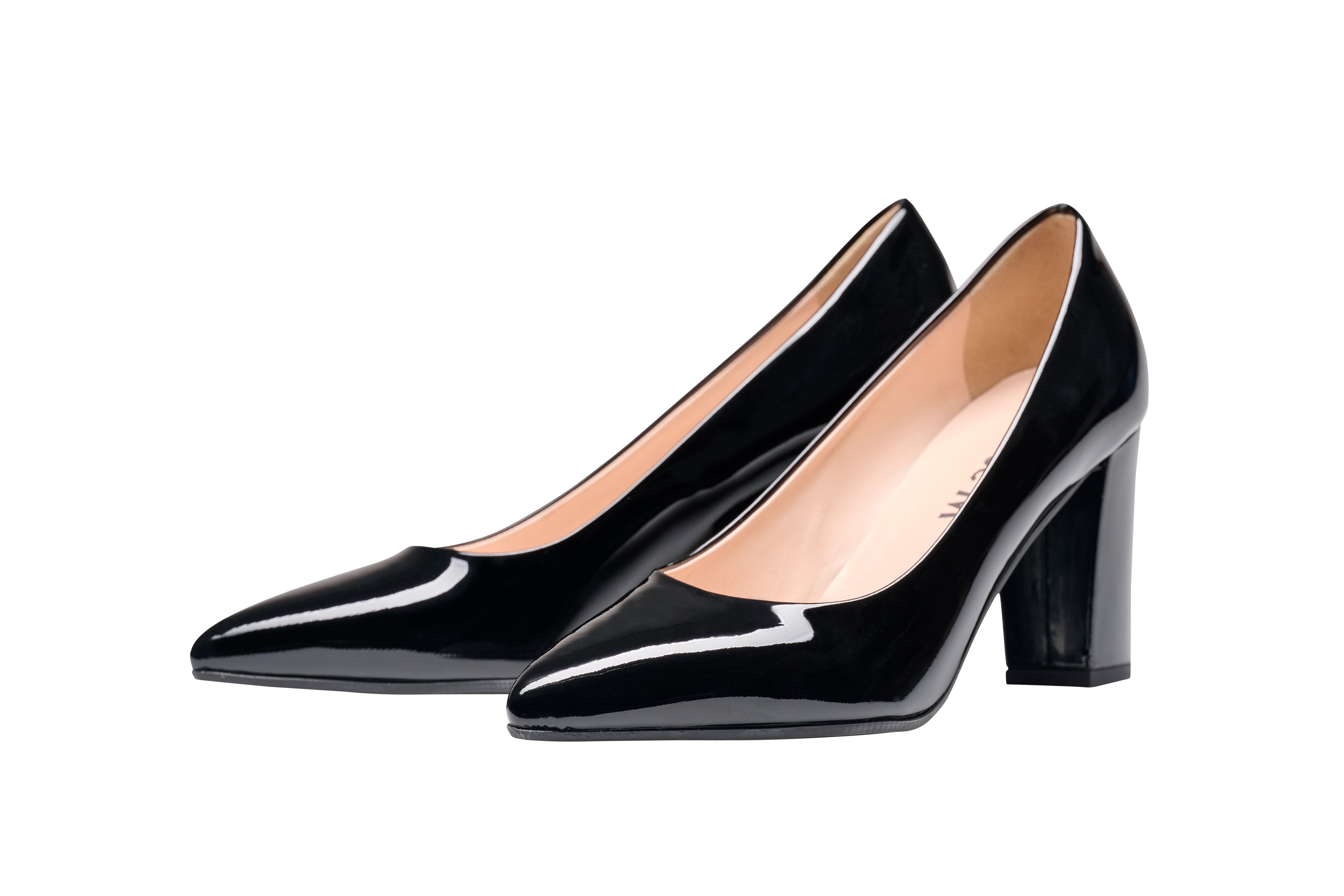 Louise M Point Toe 80  - Black Patent Block Heel