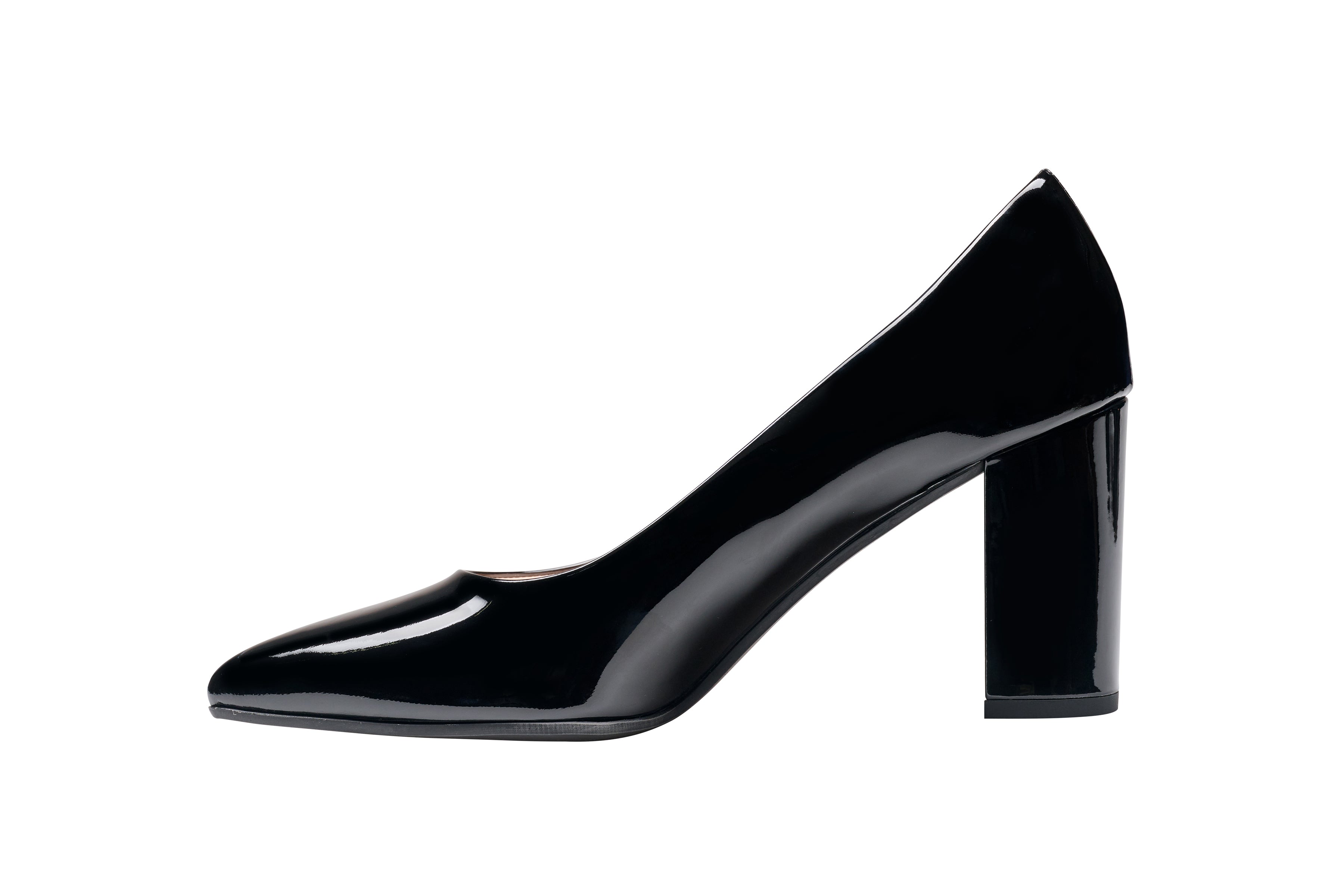 Louise M Point Toe 80  - Black Patent Block Heel